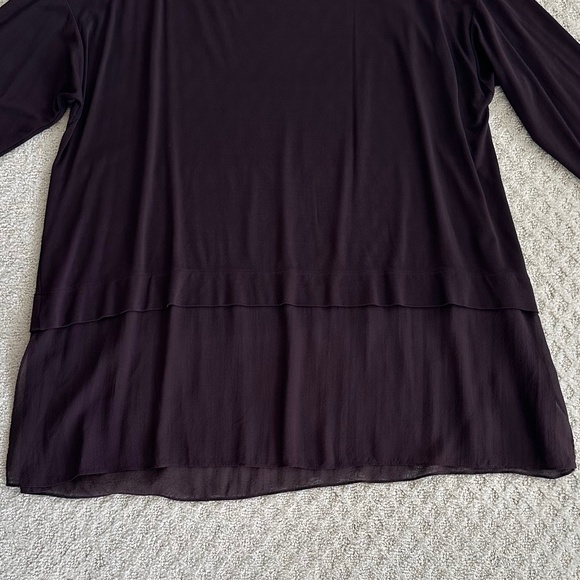 Eileen Fisher Long Sleeve Silk Tunic Top Sheer Hem Brown 1X Relaxed Flowy Casual - Picture 9 of 12
